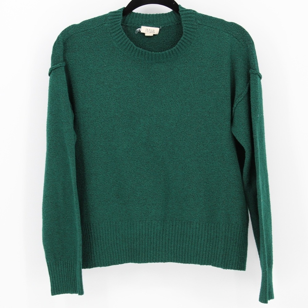 a.n.a $59 Small Forest Green Textured Crew Neck Reverse‎ Seam Oversized Sweater